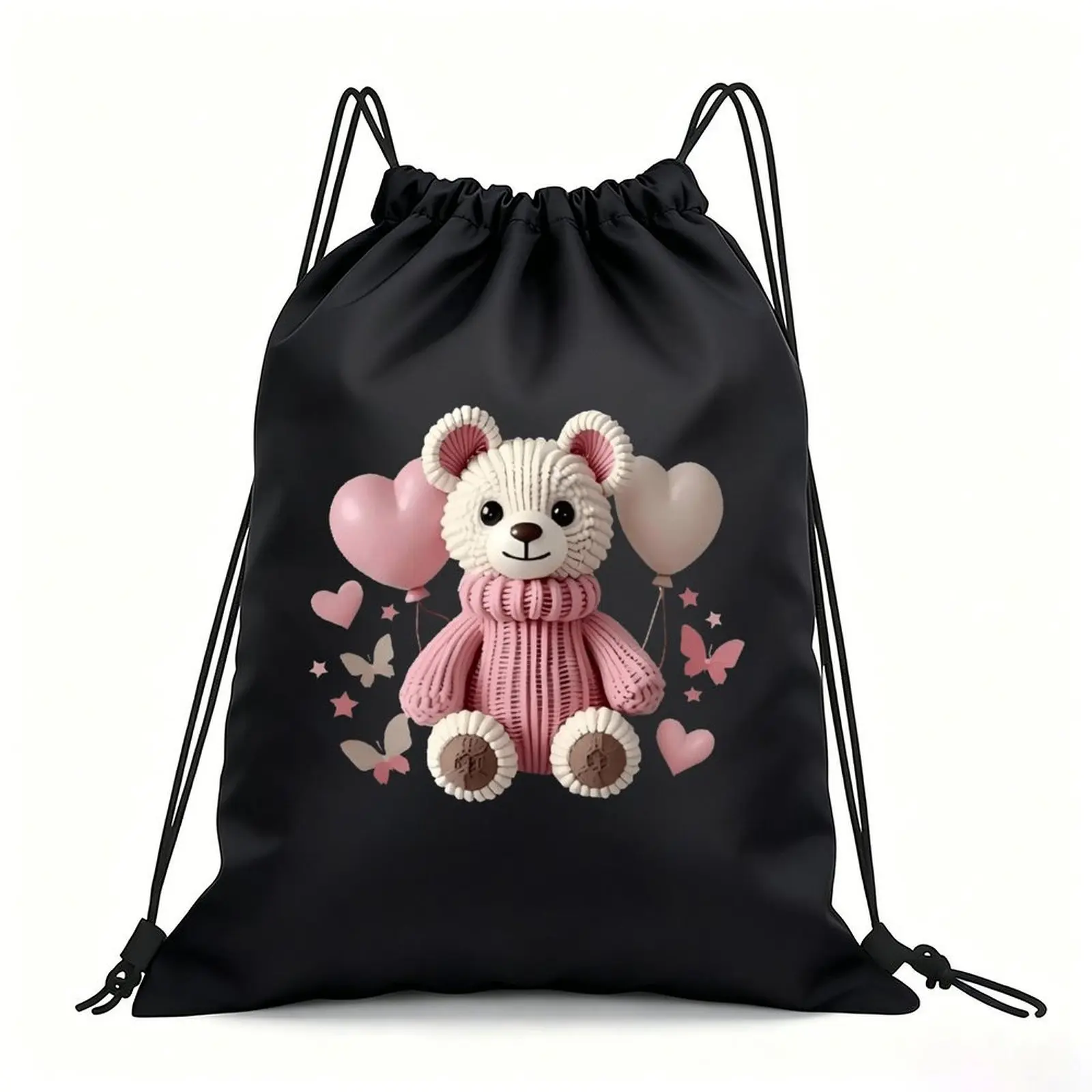 Portable Drawstring Sack Bag with Custom Graphic Print, Waterproof Polyester String Backpack for Gym Workout Swimming Hiking