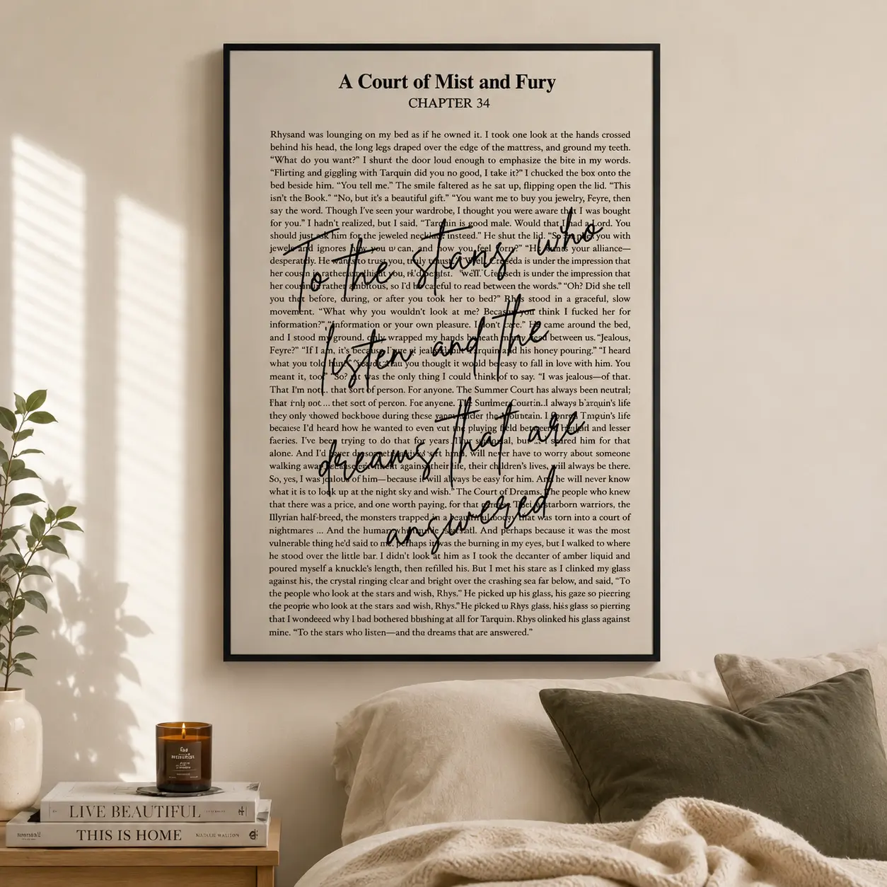 "To the Stars Who Listen" Quote Print, Bookish Wall Art, Fantasy Reader Decor, Literary Canvas Print, BookTok Room Decor, Reading Nook Wall Art, Aesthetic Home Decor