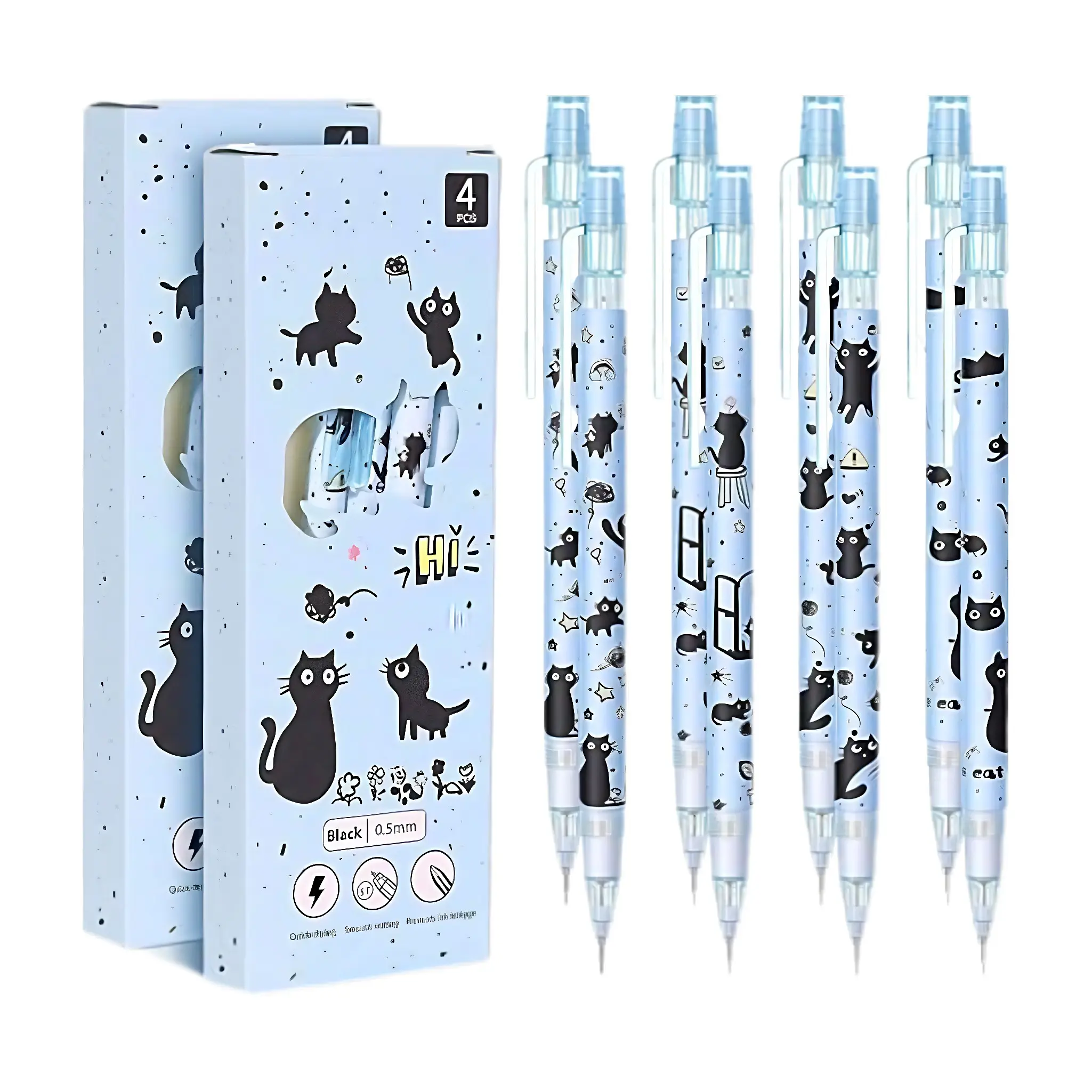 8 Pcs Black Cute Cat Mechanical Pencils Cute 0.5mm Mechanical Pencil Kawaii Pencils School Pencil for Students Women Teachers Office School Suppies