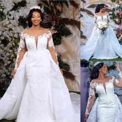 2026 New Style Large Train Wedding Dress, Retro and Sexy Tulle Long-Sleeve Wedding Dress