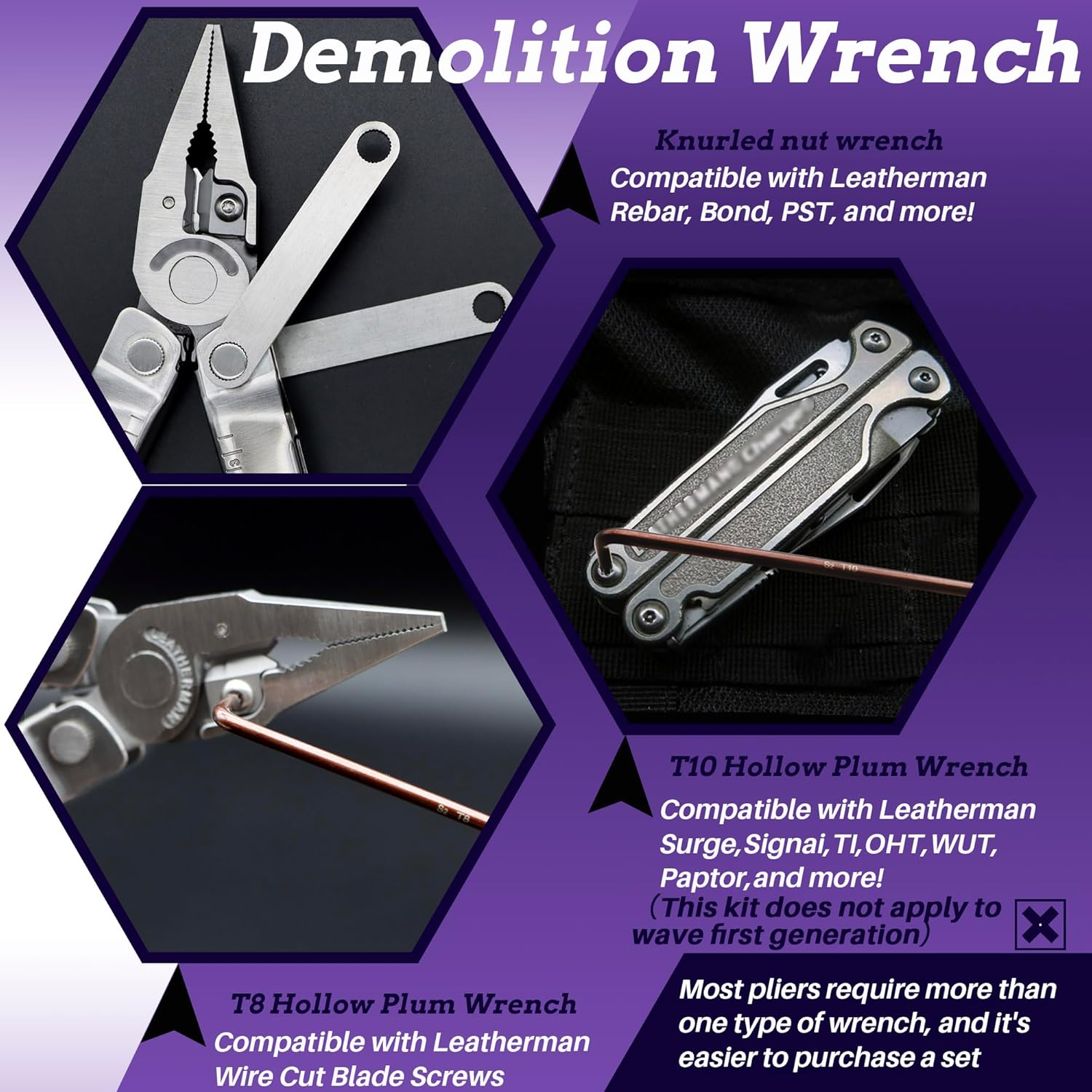 Wrench Set for Leatherman Multi-Tools - Includes 2 304 Stainless Steel Knurled Nut Wrenches, 2 S2 Steel T10 Wrenches, 1 S2 Steel T8 Wrench - Ideal Addition to Leatherman Multi-Tool Kit