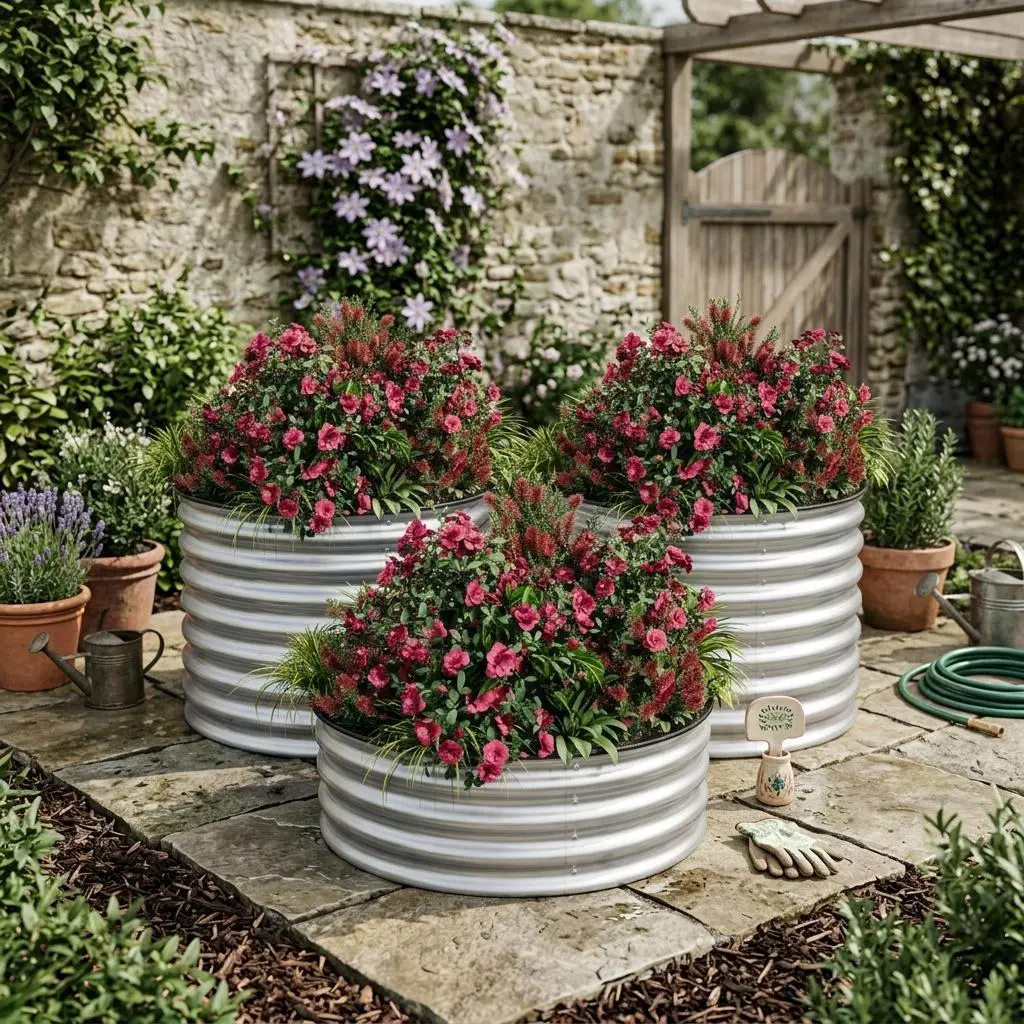 2×1FT Round Galvanized Raised Garden Bed, Single Silver Metal Planter Box with Safe Rubber Edge, Rust Corrosion Resistant Open Bottom Easy Assembly Plant Container for Vegetables Fruits Flowers