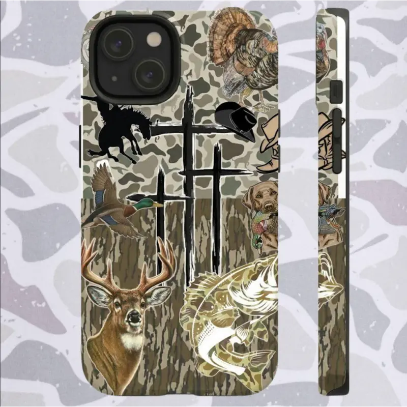 Camouflage Print Protective Smartphone Case - Christian Hunting Phone Accessory for iPhone Devices, Deer-Themed Outdoor Gift for Hunters