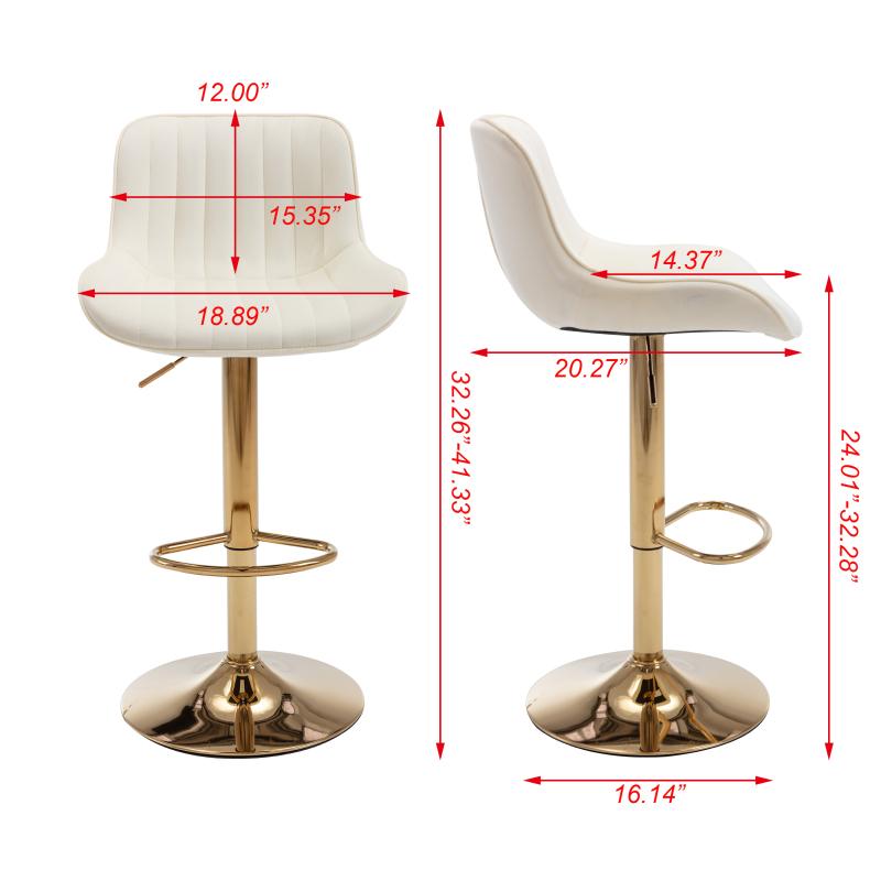 Chrome Footrest and Base Swivel Height Adjustable Mechanical Lifting Velvet + Golden Leg Simple Bar Stool,Set of 2,Ivory Furniture Lounge gaming chair vanity chair Modern Aesthetic criss cross chair gaming chair