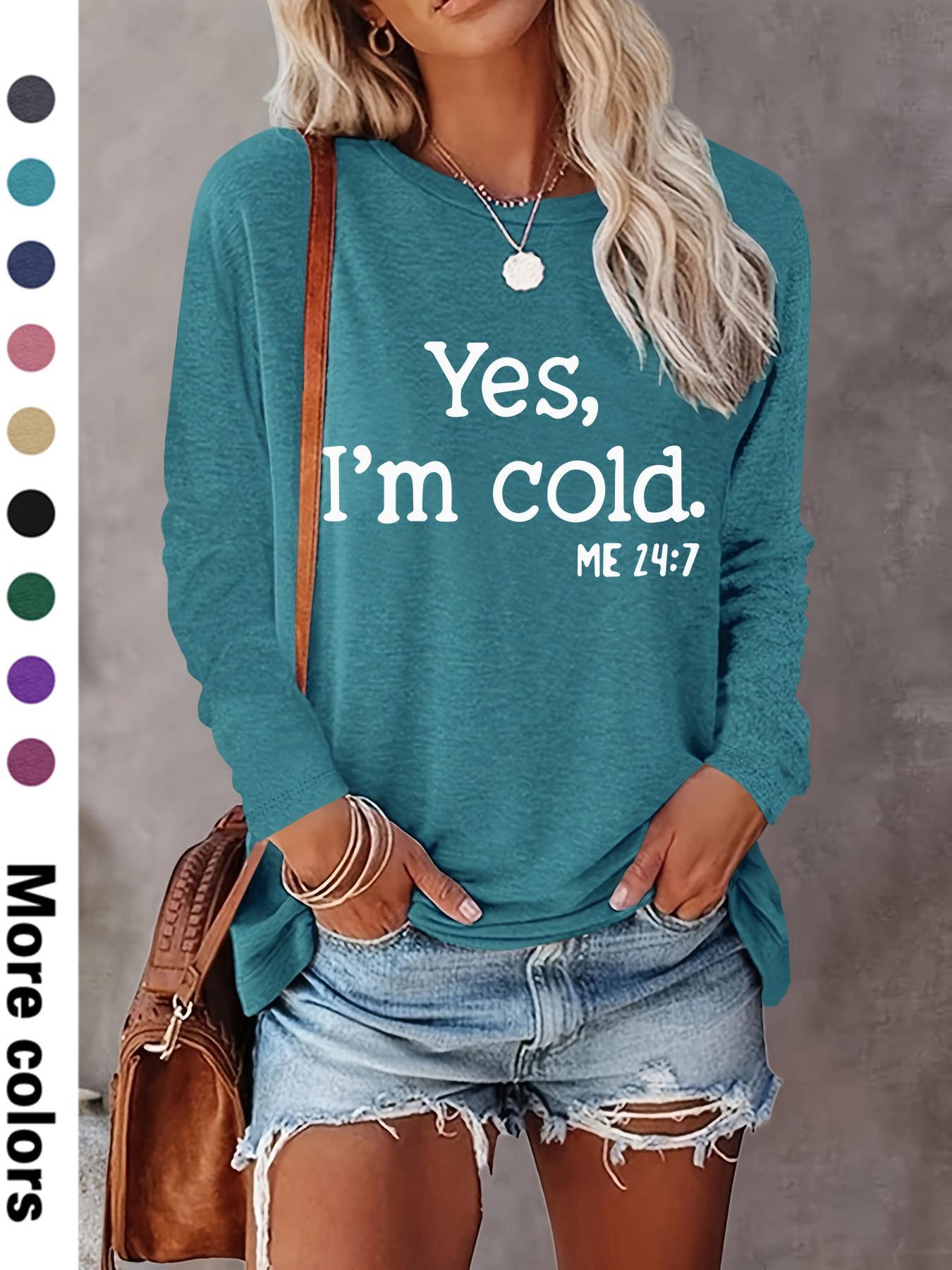 Women's Letter Print Round Neck T-shirts, Casual Long Sleeve Crew Neck T-shirts for Spring & Fall, Fashion Women's Top for Daily Wear