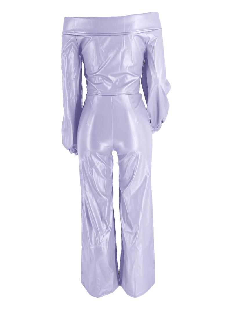 Two-Piece Set Women's Spring Plain Off Shoulder Knot Front Bishop Sleeve Blouse & Wide Leg Pants Set, Solid Color Long Sleeve Top & Trousers Set for Fall, Women's Clothes