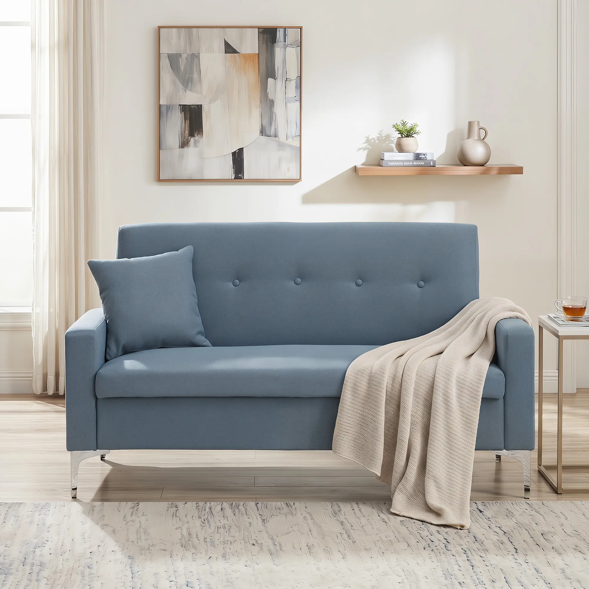 ARCH 57 Inch Double Sofa Couch with Storage, 2-Seat Loveseat for Living Room, Gray Fabric Upholstered, Solid Wood Frame, Metal Legs, Compact Apartment Home Office Furniture, Easy Assembly, Gray Color Options, Fabric Material, 2 Seat Seat Count