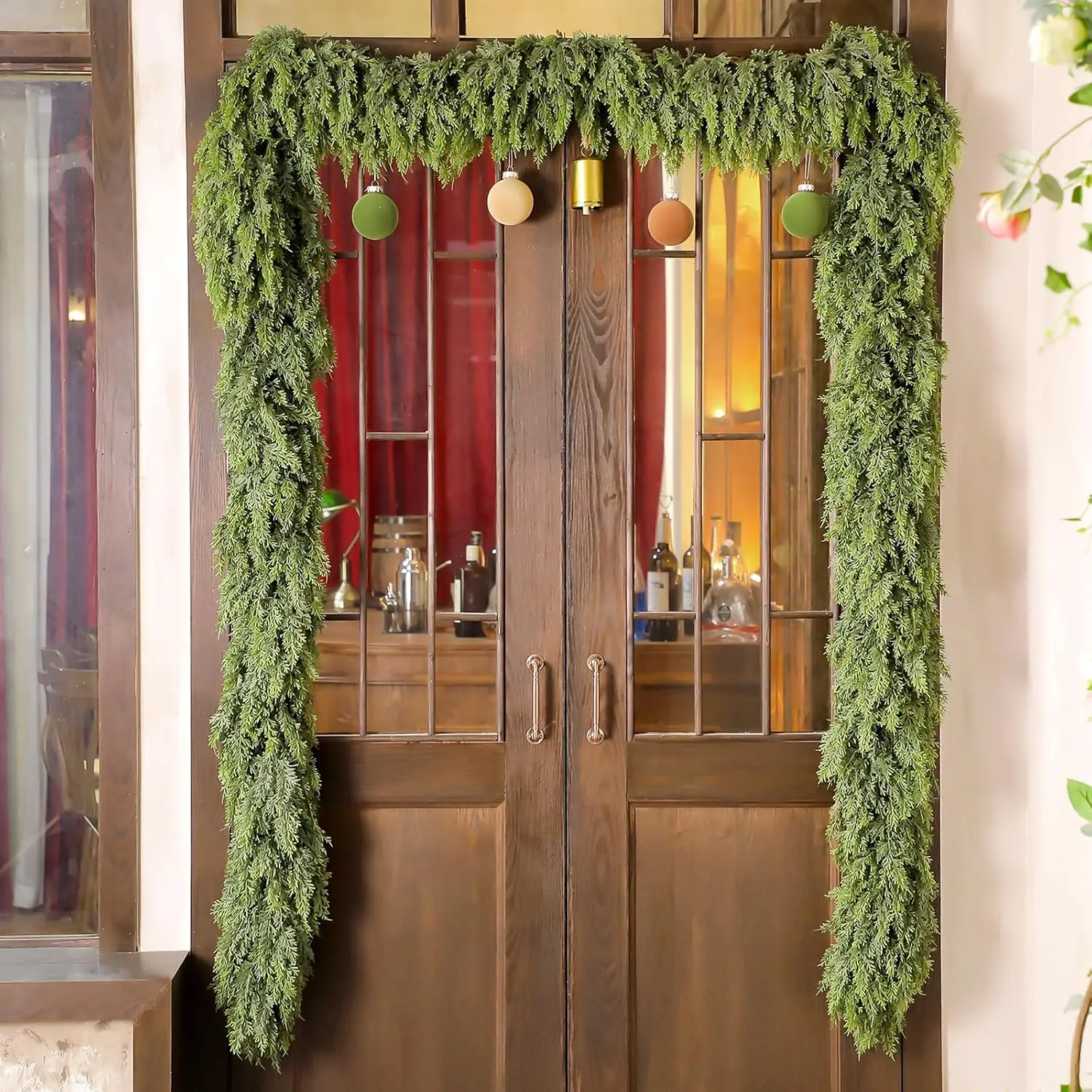 1 count 15ft Christmas Cedar Garland Artificial Realistic Soft and Thickness Green Faux Cedar Pine Garland for  Fireplace Indoor Outdoor Holiday Party Decoration