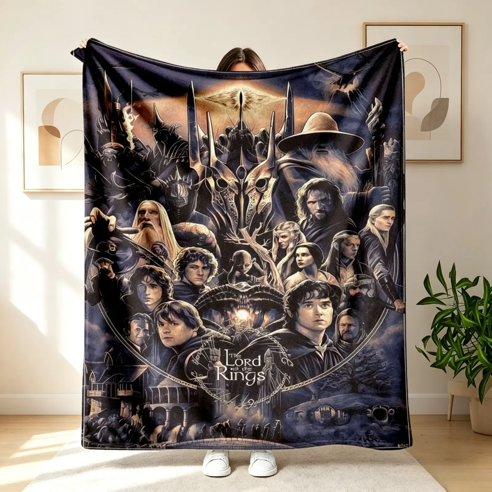 Epic Fantasy Wizard Adventure Flannel Fleece Throw Blanket Legendary Warrior Character Collage Style HD Print Soft Cozy Lightweight AC Blanket Sofa Bed Bedroom Living Room Office Travel Camping Movie Night Home Decor Gift Birthday Christmas Fantasy Fan