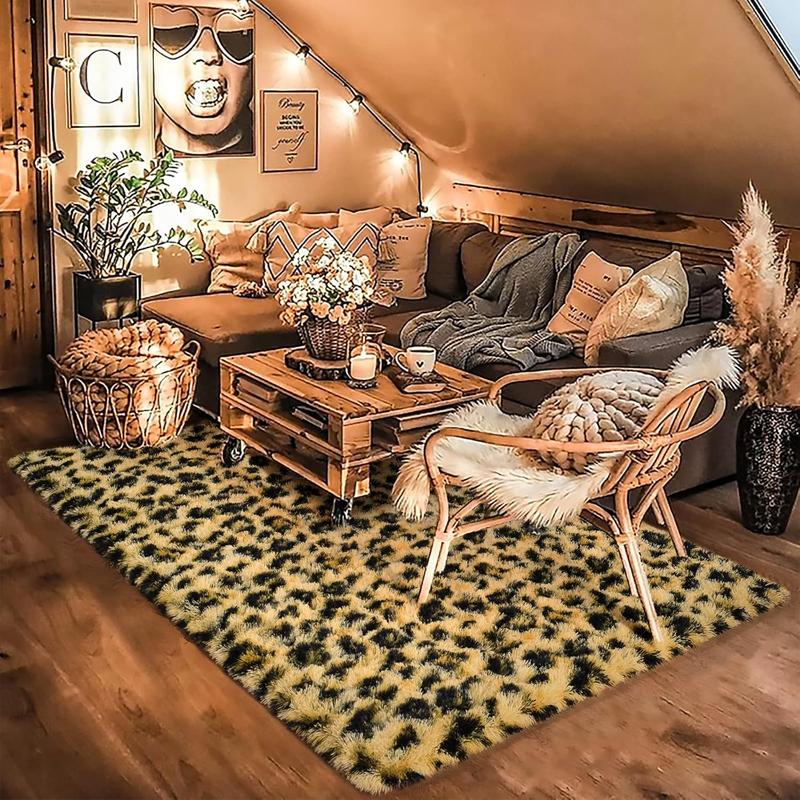 High-grade leopard pattern carpet, soft silk hair, suitable for living room bedroom leopard pattern carpet, soft cheetah pattern carpet for children's, imitation printed carpet for Western decoration, black and khaki.