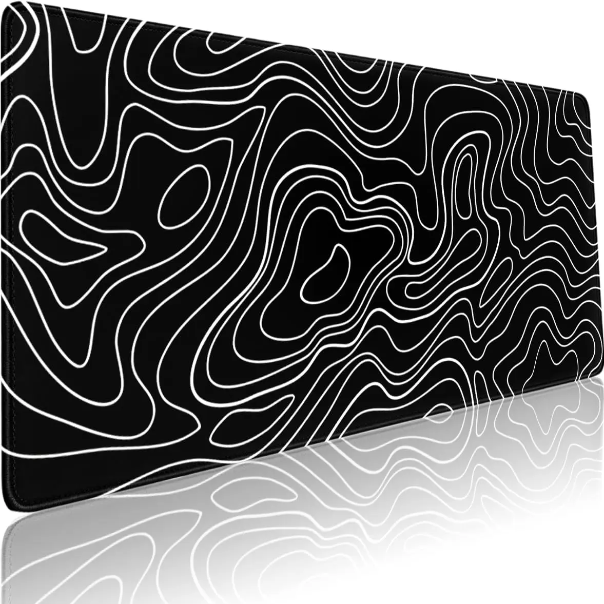 High Detail Black White Topographic Line Printed Pattern Gaming Mouse Pad - Non-Slip Rubber Base, Smooth Motion Desk Mat for Office, 31.5x11.8" Keyboard & Gaming Mouse Accessory