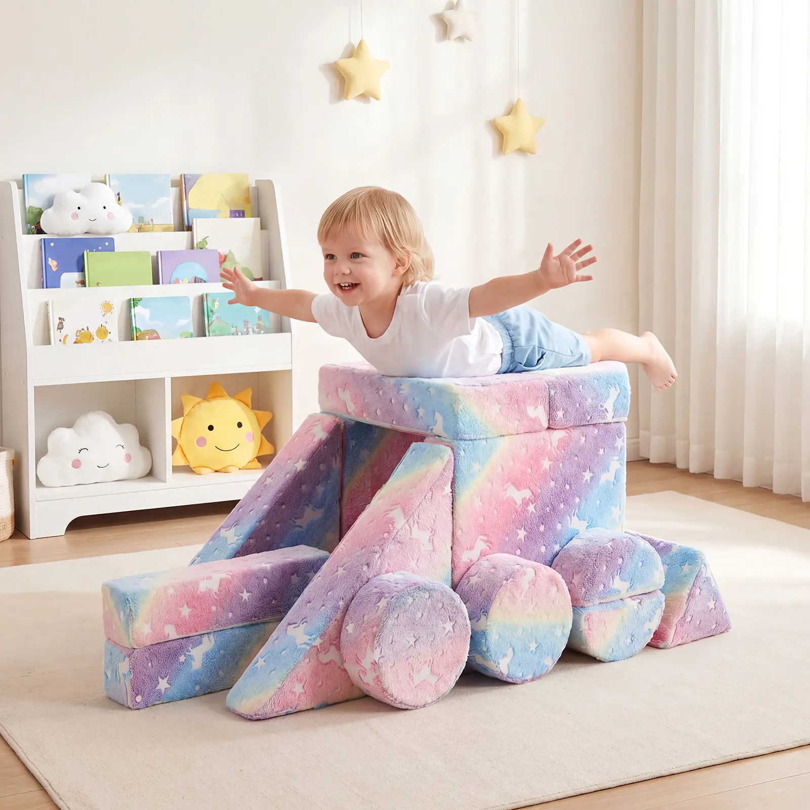 Modular Kids Play Couch – Soft Flannel Children's Sofa for Playroom, Lounge & Seating – Compact, Comfortable, Glow-in-the-Dark – Ideal for Toddlers