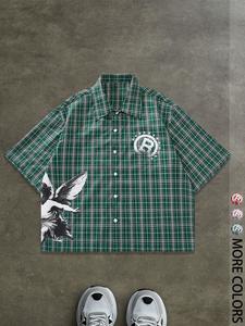 men's regular fit letter & striped print short sleeve shirt, casual retro button top for all seasons, men's clothes for daily wear