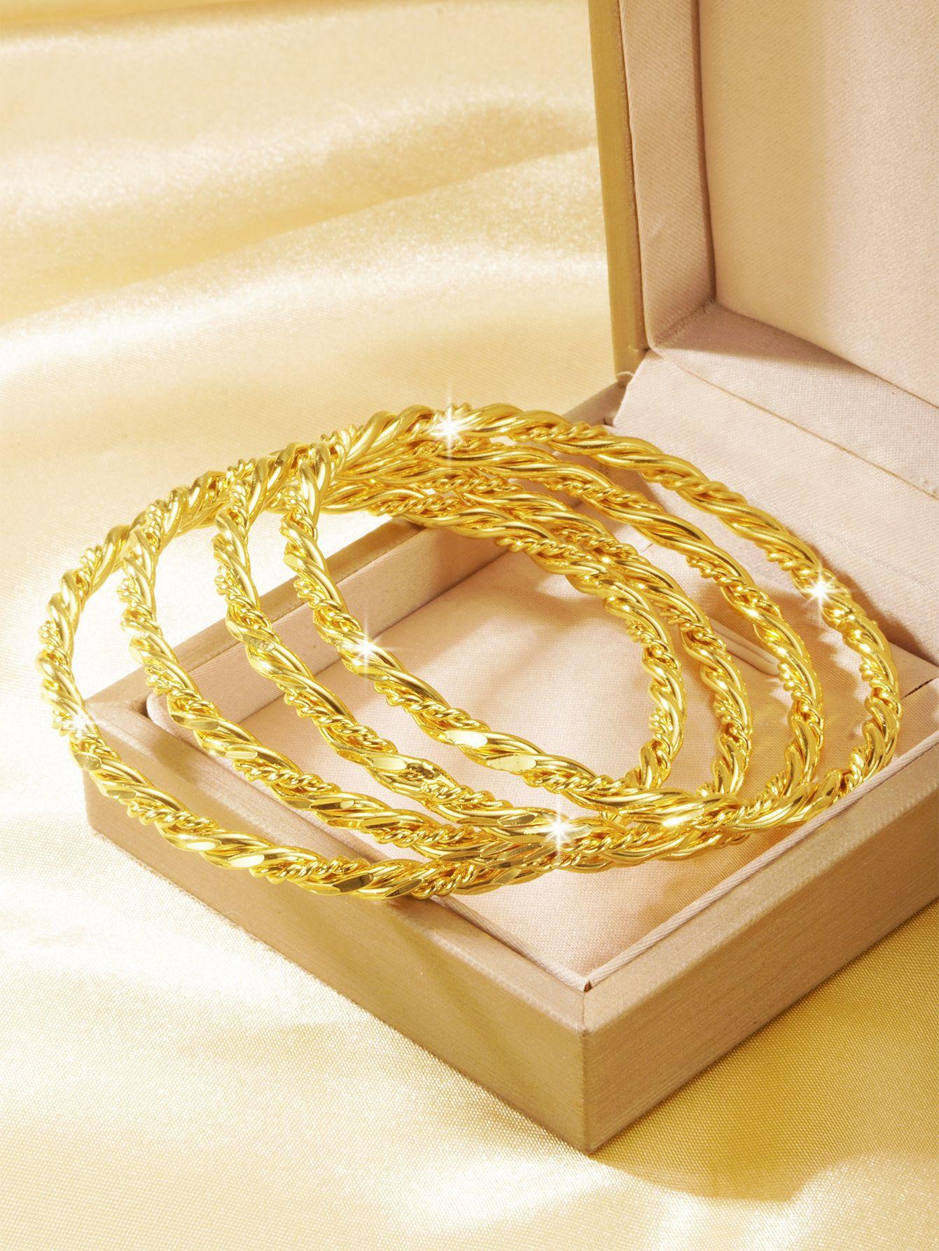 18K Gold Plated Twisted Bangle Bracelet Dainty Stackable Gold Bracelets for Women, Waterproof Everyday Wear Jewelry Gift