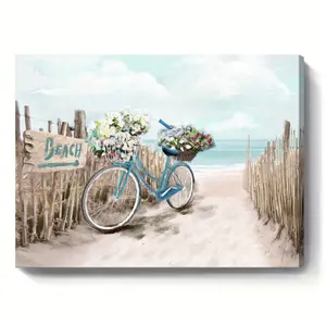 1 piece of large coastal framed canvas painting - aqua and blue ocean seascape wall art, tranquil seaside wooden framed beach picture (11.8"x15.7"/30x40cm) modern coastal decoration for bathroom and bedroom, ready to hang, 2D flat, suitable for room decor