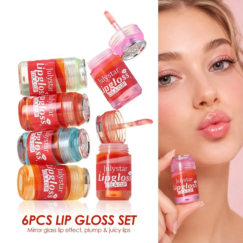6 Pack Mini Can Hydrating Lip Gloss, Hydrating Glossy Lipgloss, with subtle glitter, smooth glide applicator, all-day lip moisture lock, translucent tinted gloss, compact size easy to carry, multiple natural shades, Lipgloss Moisturizer