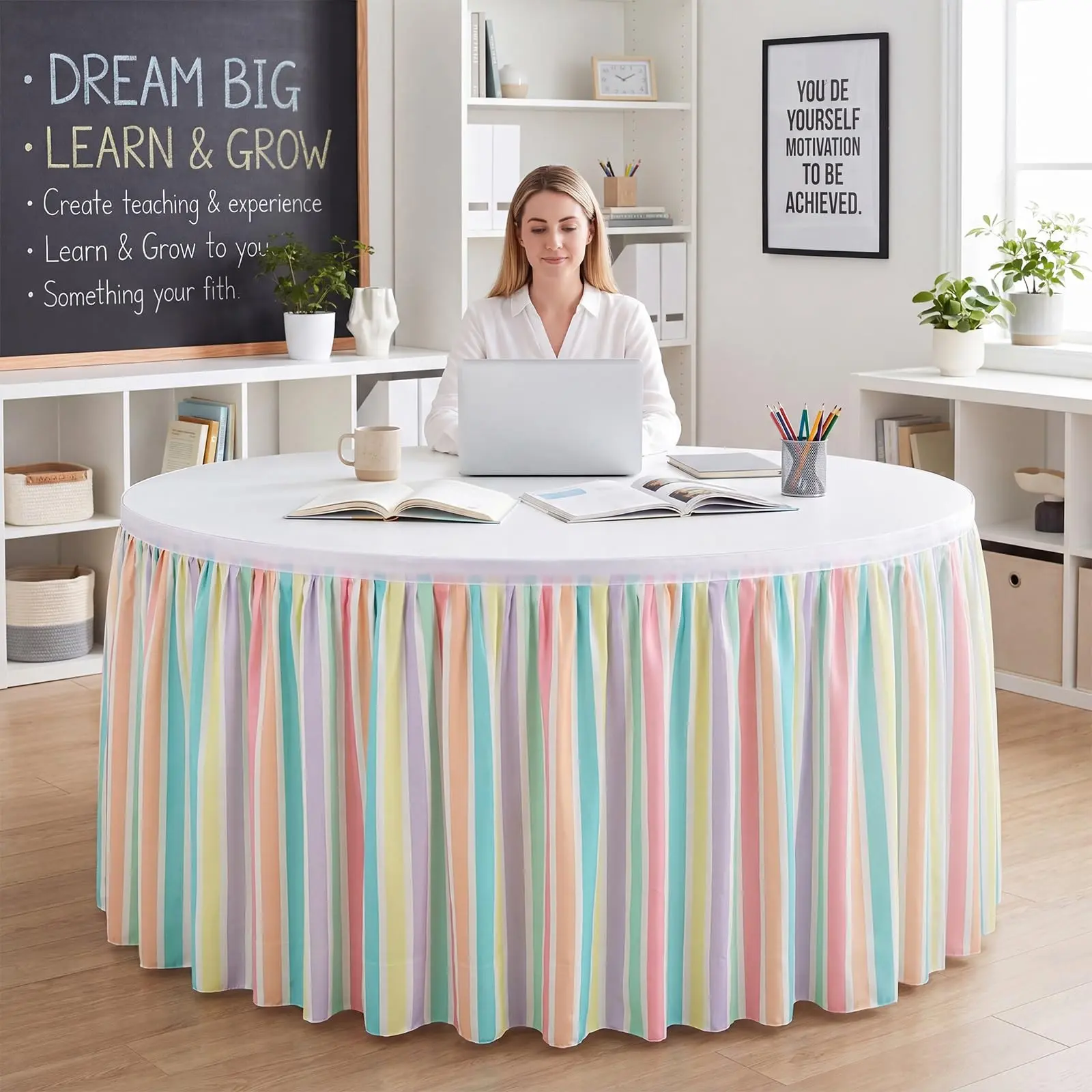 6-Foot Teacher Desk Skirt Tablecloth, Classroom Decor, School Opening Supplies, Teacher Classroom Decoration, School Theme Party Items, Home Decor