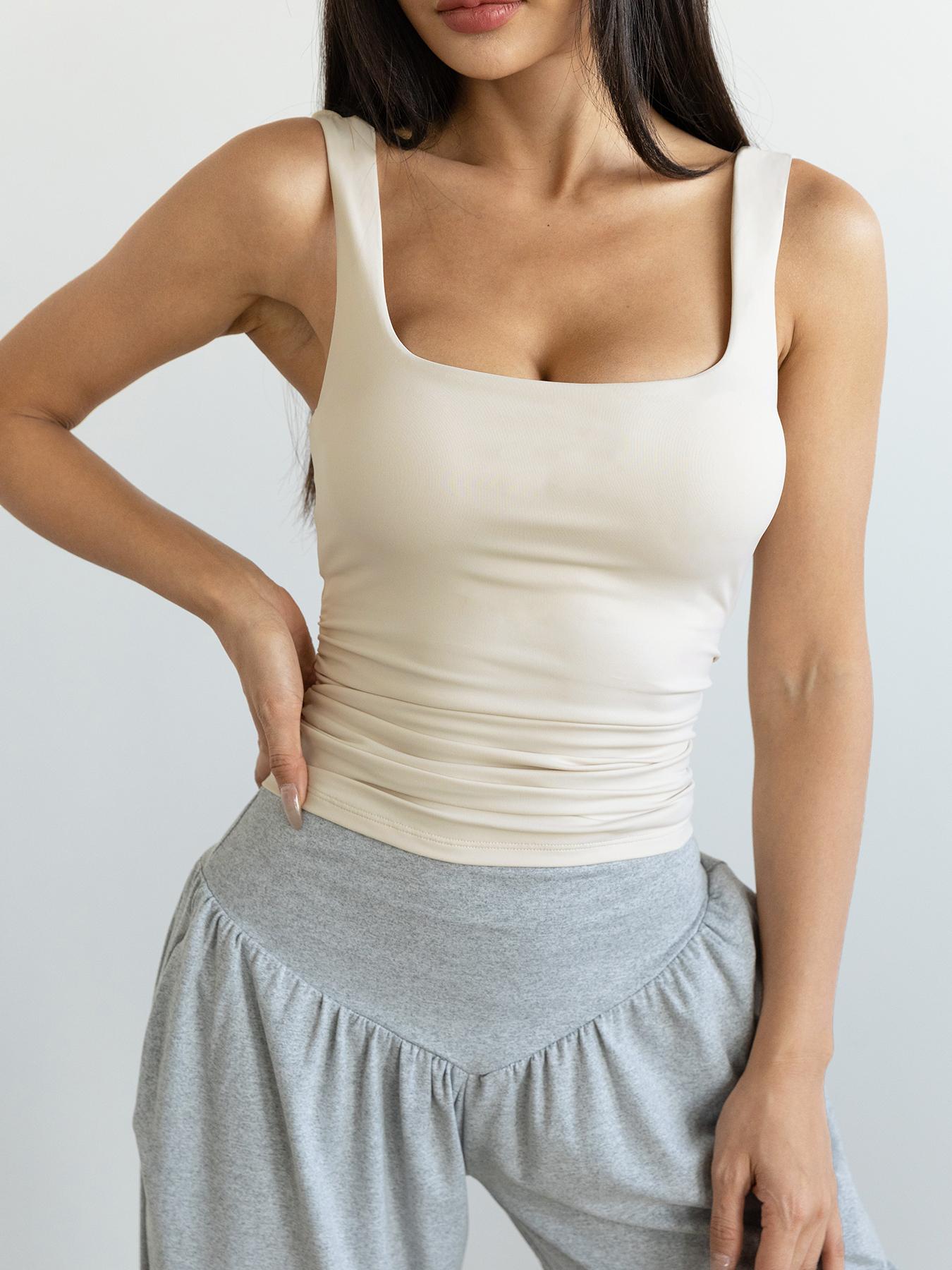 Women's Solid Color Sports Tank Top, Casual Comfortable Breathable Sleeveless Top for Exercise Gym Workout Running, Ladies Sportswear for All Seasons, Gymswear