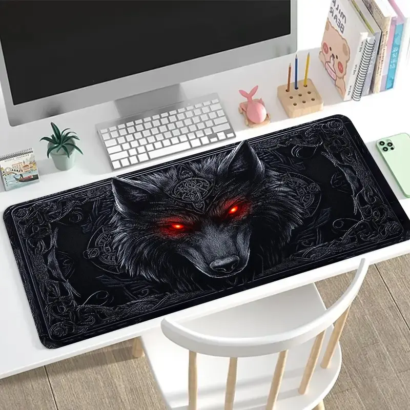 Large Gaming Mouse Pad, Wolf King Design, Non-Slip Rubber Base, Washable, Office Desk Accessory, Ideal Gift for Gamers