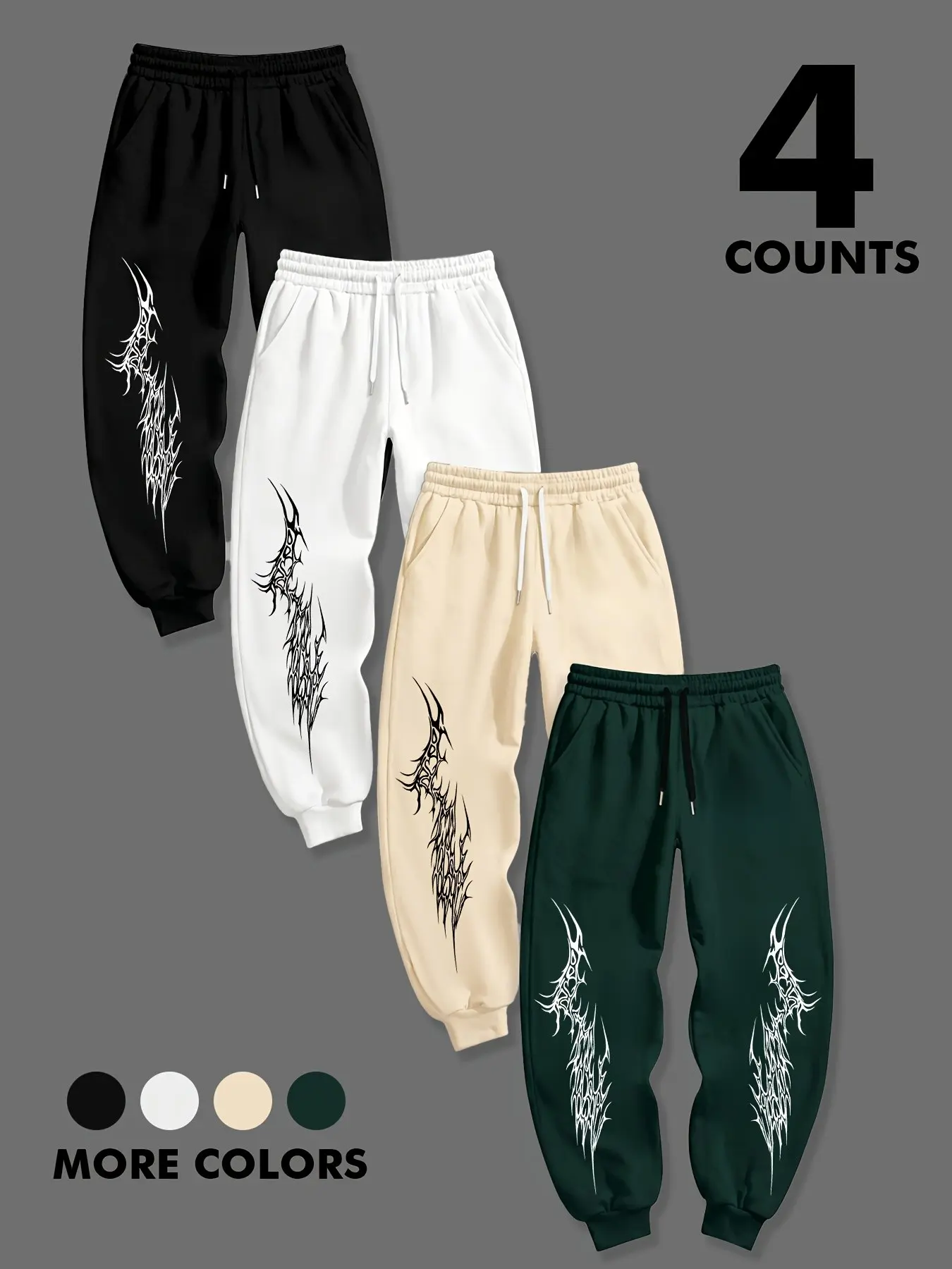 4 Pack Unisex Cyberpunk Grunge Sweatpants Loose Fit Graphic Print Wide Leg Joggers Aesthetic Streetwear Comfy Loungewear Trouser for Skater Techwear Aesthetic