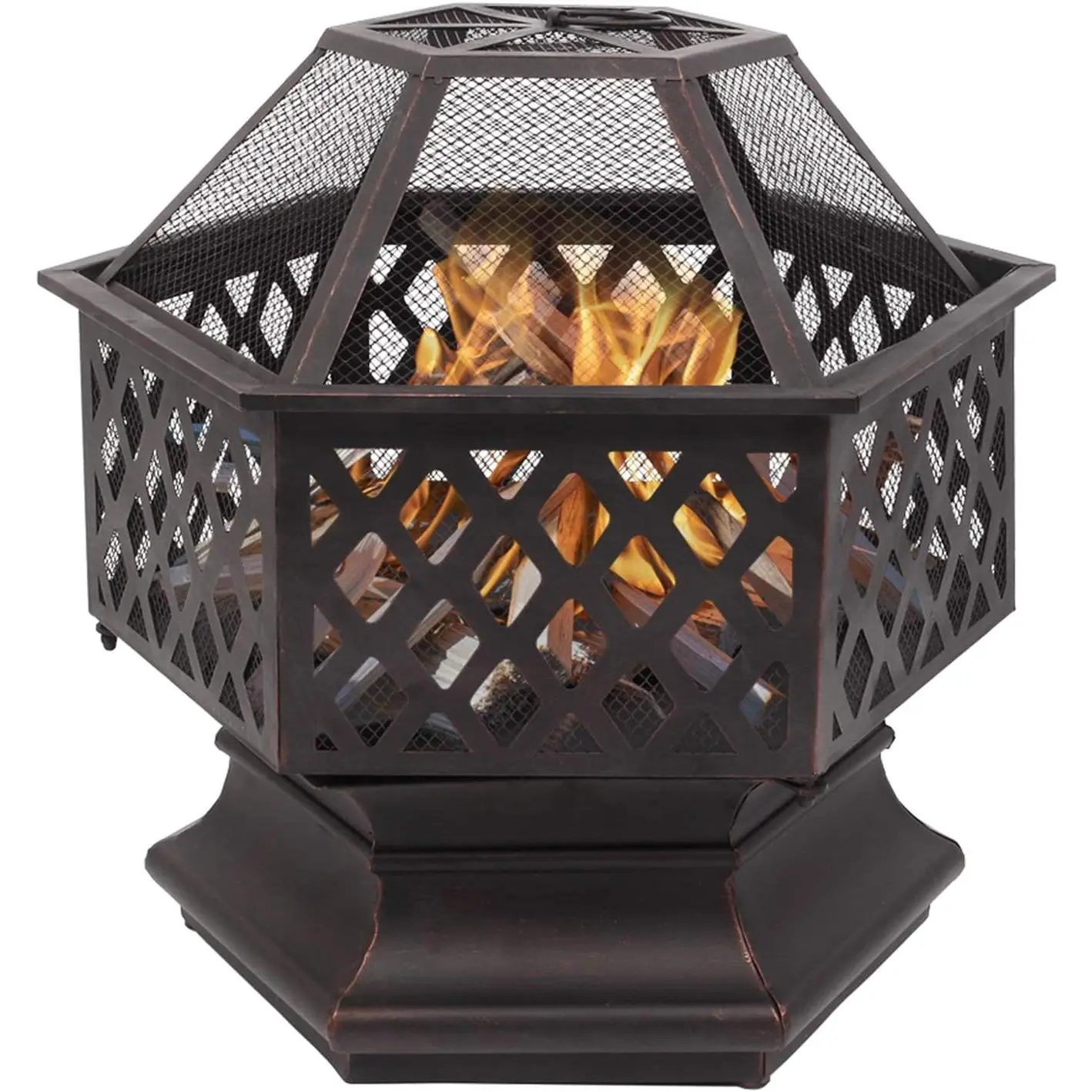22 In Small Portable Fire Pit Outdoor Fire Pit Wood Burning Fire Pit Square Steel Fire Bowl with Spark Screen and Poker for Outside Patio, Backyard 22-Inch