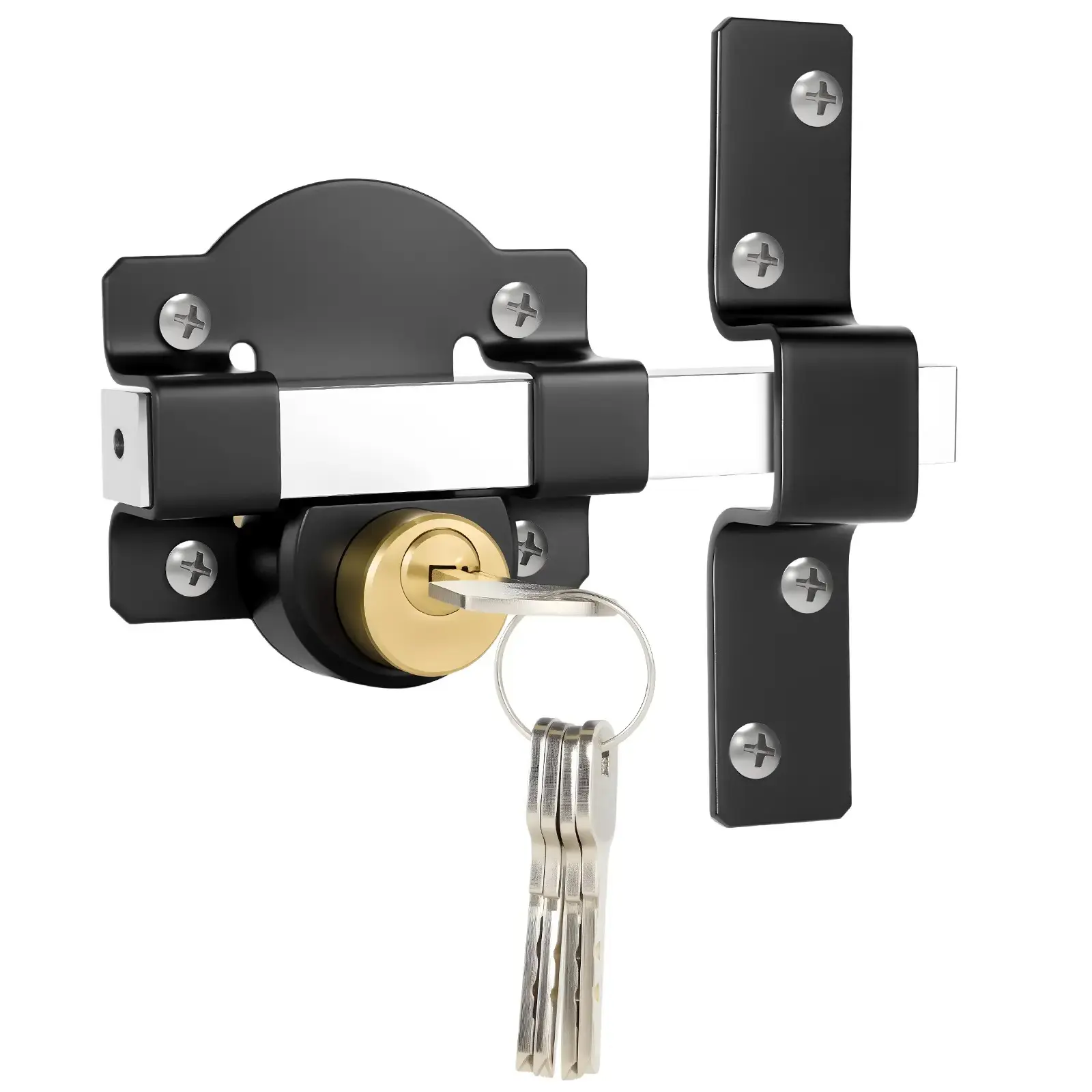 Double-Sided Locking Door 50mm Long Stainless Steel Bolt, Dual Lock Rear, for Yard Garden Gates, Includes 5 Keys
