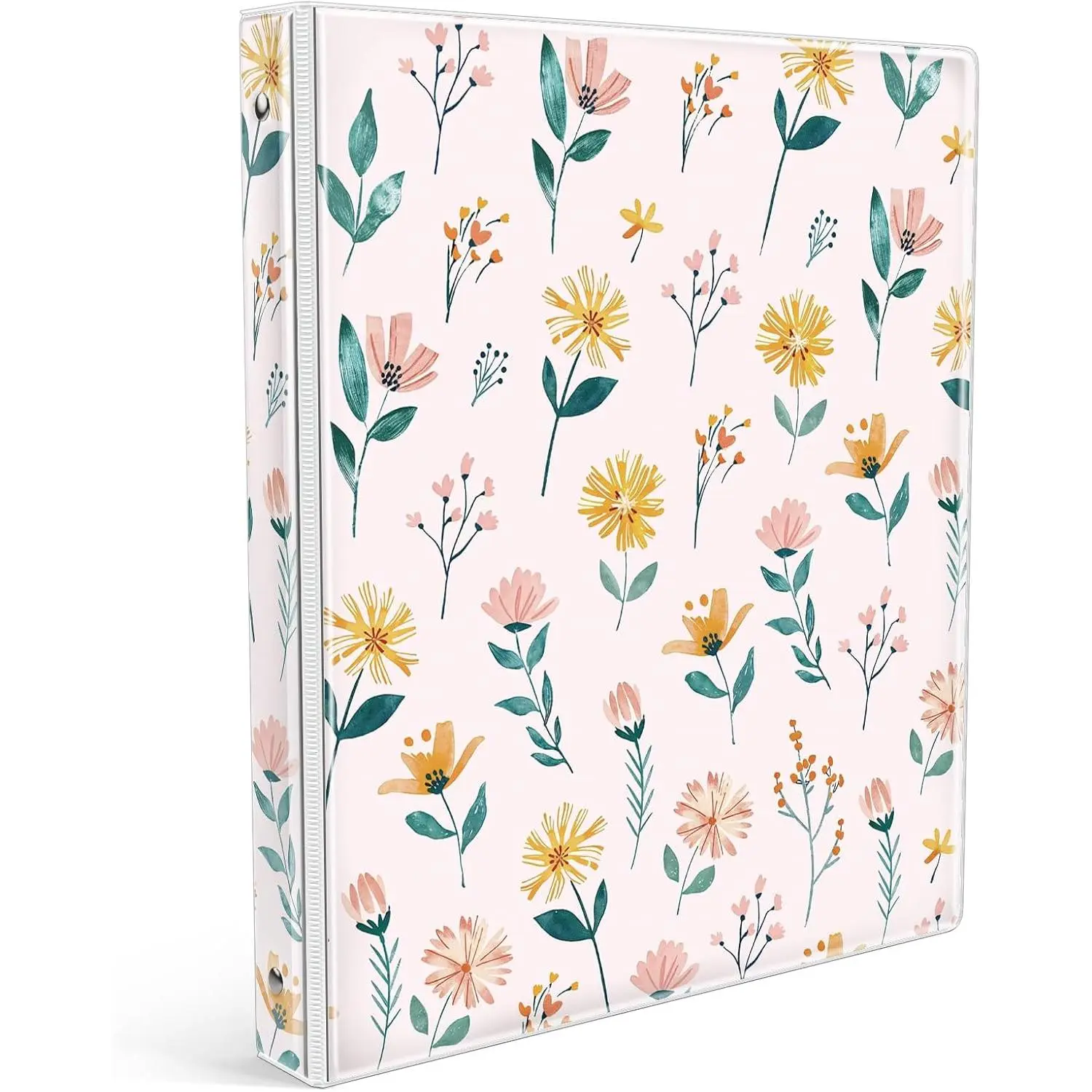 3 Ring Binder 1 Inch Cute Design, Decorative Recipe Binders, Client Records with Clear Interior Pockets for Letter-Size(11" x 8.5") Paper, PVC Cover (Daisy)