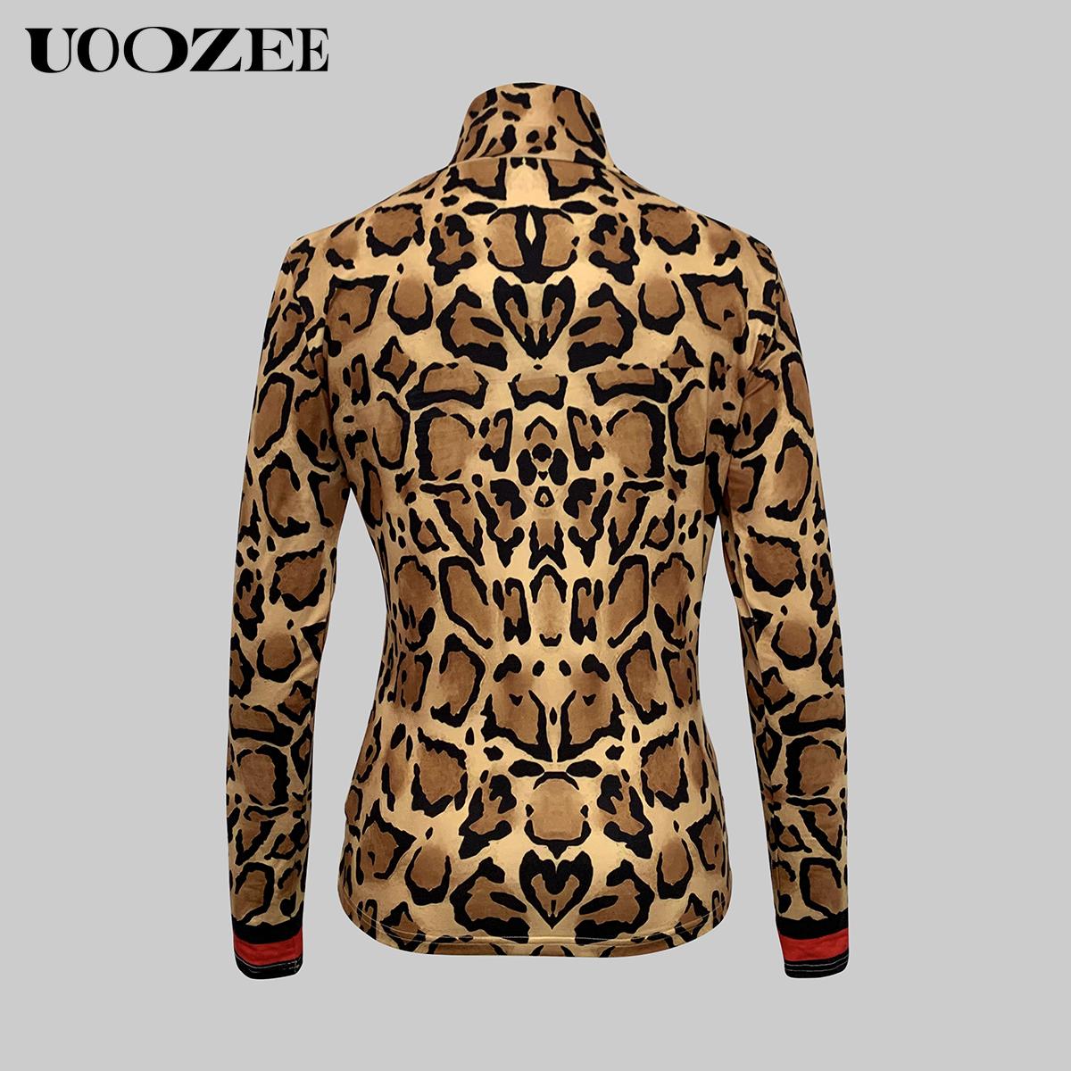 UOOZEE Women's New Fashion Retro Leopard Print Tight-fitting Skinny Contrast Turtleneck T-shirt Top Bottoming Shirt Red and Black Contrast Stripes Spring, Autumn(Sizing Runs Small - Check Size Guide or Order Larger) Casual Long Sleeve cute fall outfits