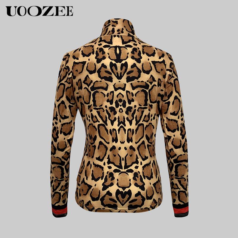 UOOZEE Women's New Fashion Retro Leopard Print Tight-fitting Skinny Contrast Turtleneck T-shirt Top Bottoming Shirt Red and Black Contrast Stripes Spring, Autumn(Sizing Runs Small - Check Size Guide or Order Larger) Casual Long Sleeve cute fall outfits