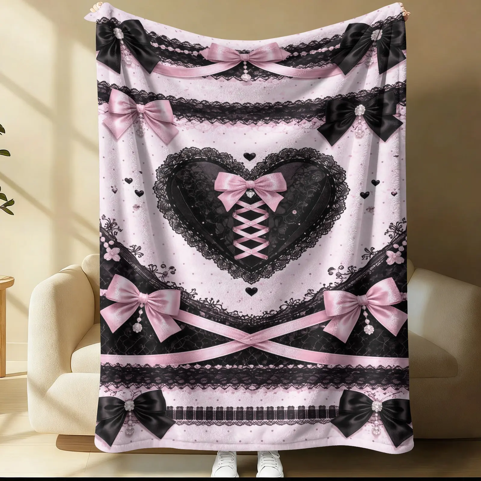 Lace polka dot printed blanket, suitable for all seasons, suitable for beds, sofas, cars, room decorations, and gifts, suitable for children or adults
