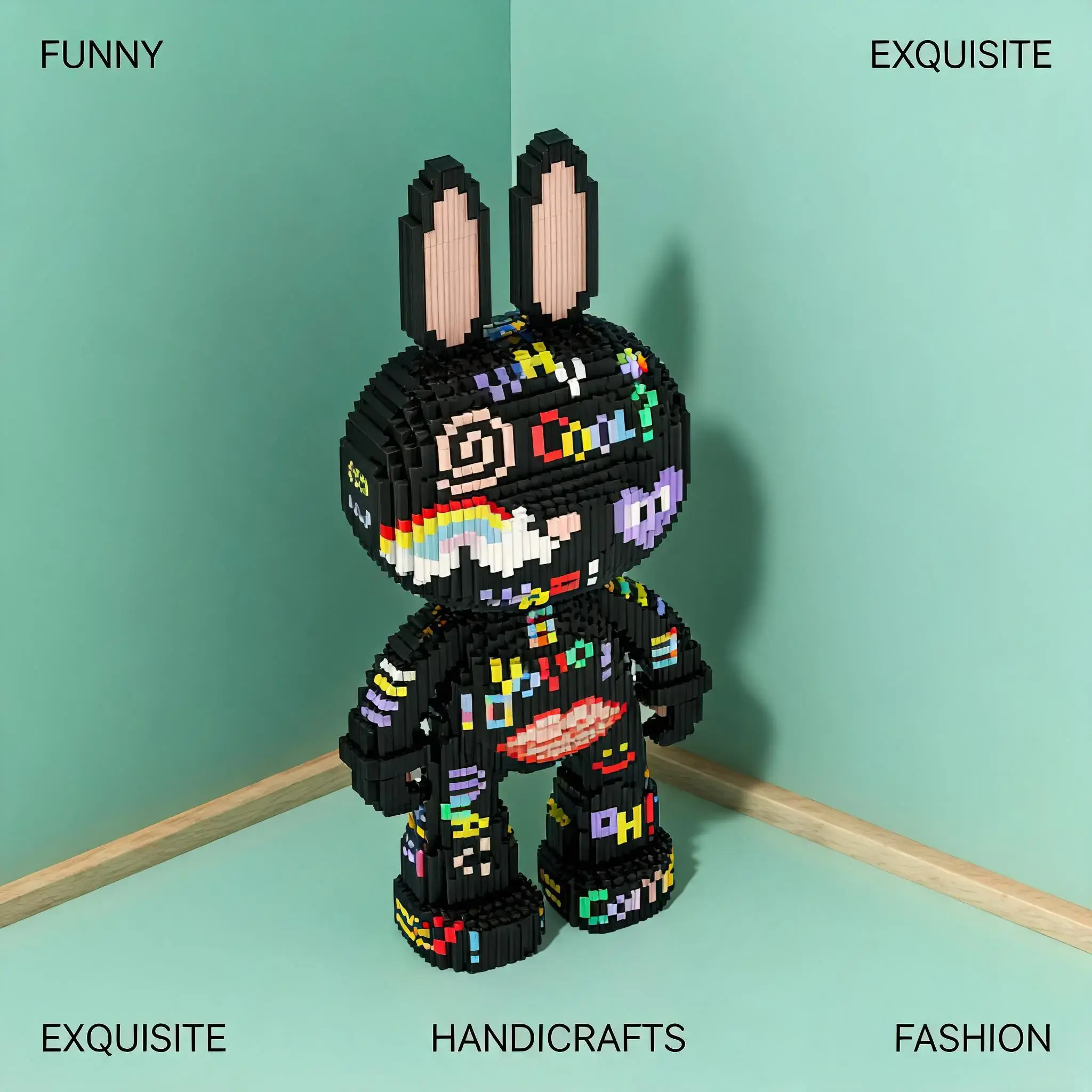 1651pcs Painted Rabbit Series Building Blocks Toy, Creative Assembly Puzzle, Handmade DIY Decorative Craft, Home Living Room Decoration, Building Block Model