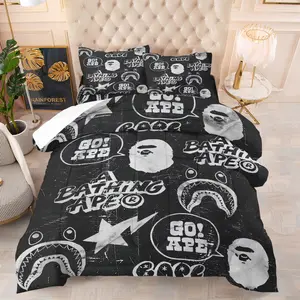 Vintage Distressed Graffiti Quilted Comforter Set, 1 Comforter + 1/2 Pillowcases, Soft Comfortable HD All-Season Hip Hop Bedding, Ideal for Street Style Fans, Modern Apartment & Fashion Teen Room Decoration
