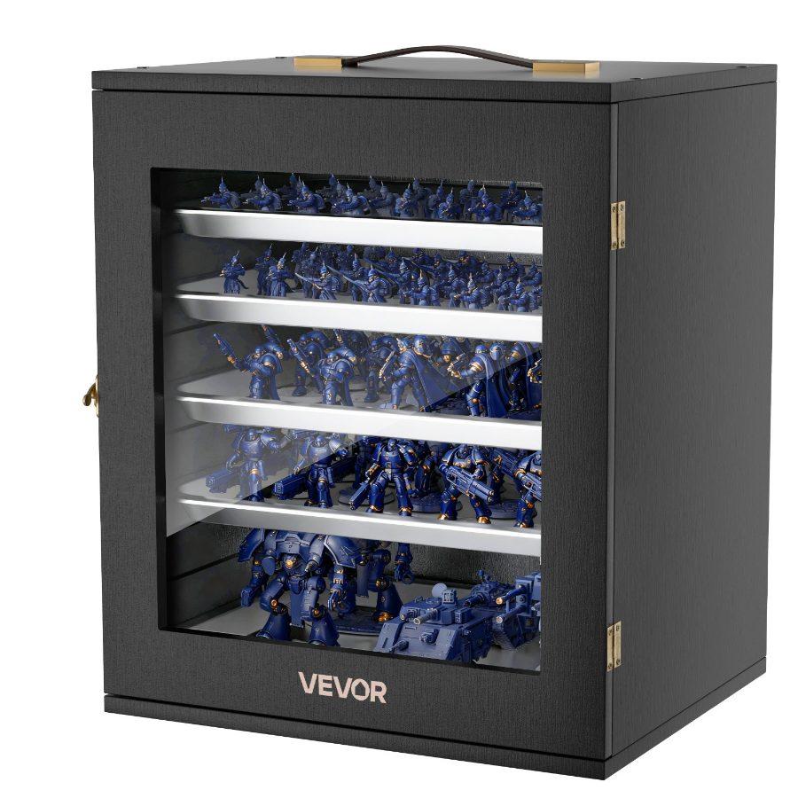 VEVOR Miniatures Storage Case, Warhammer Carrying Case Fits for 1000-1500 Scale Models, DND Gifts Wooden Miniatures Display Holder with 5 Tray 11 Slots, Case for Collectible (Minis Not Included)