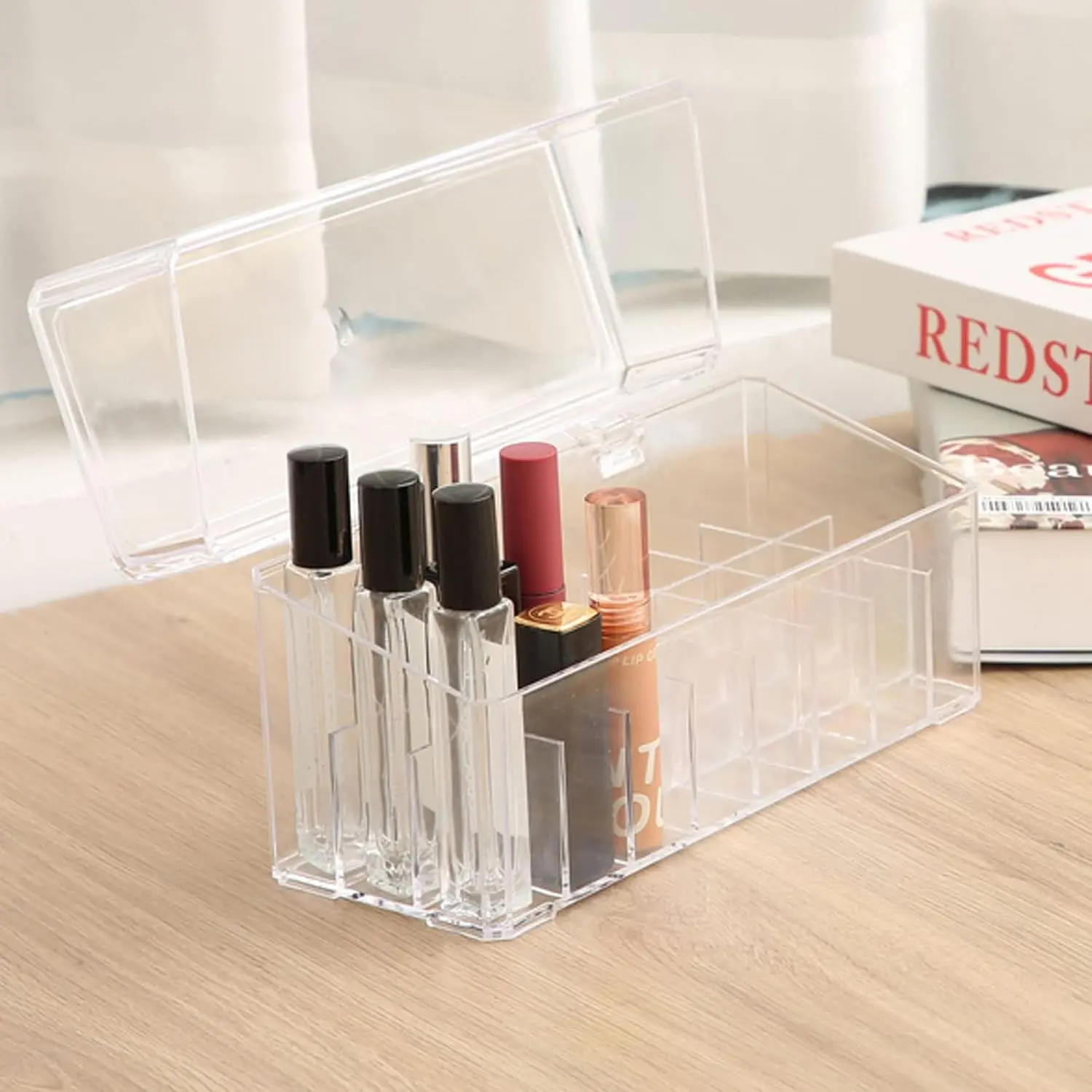 Rollerball Perfume Organizer Beauty Scent Holder with 24 Grids Organization Container Storage for mini perfume/mini  collection display- Clear