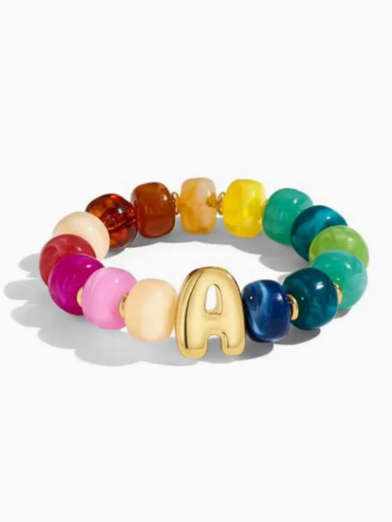 Women's Colorful Letter Bracelet, Rainbow Beaded Stretchy Bubble Letter Charm Bracelet, Layerable Acrylic Resin Jewelry, Personalized Accessory
