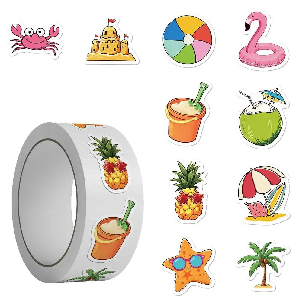 500Pcs Summer Tropical Beach Decorative Stickers, Flamingo Coconut Pineapple Pattern Decals, Planner Accessories, Office Products, Back To School Stationery for Journal Scrapbook Notebook DIY Crafts