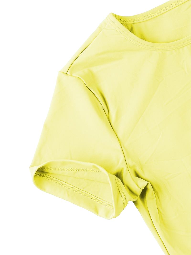 2PCSWomen's Solid Color Short Sleeve Tee & Shorts Set, Breathable Gym Yoga Running, Training Clothes, Comfortable Sportswear for Women