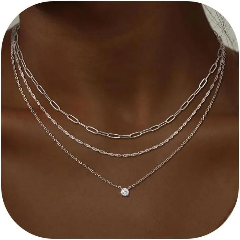 Silver Layered Necklaces for Women Silver Jewelry Set Accessories Stackable Layering Necklaces Stack Circle Pendant Chain Necklace Gifts Trendy Stuff