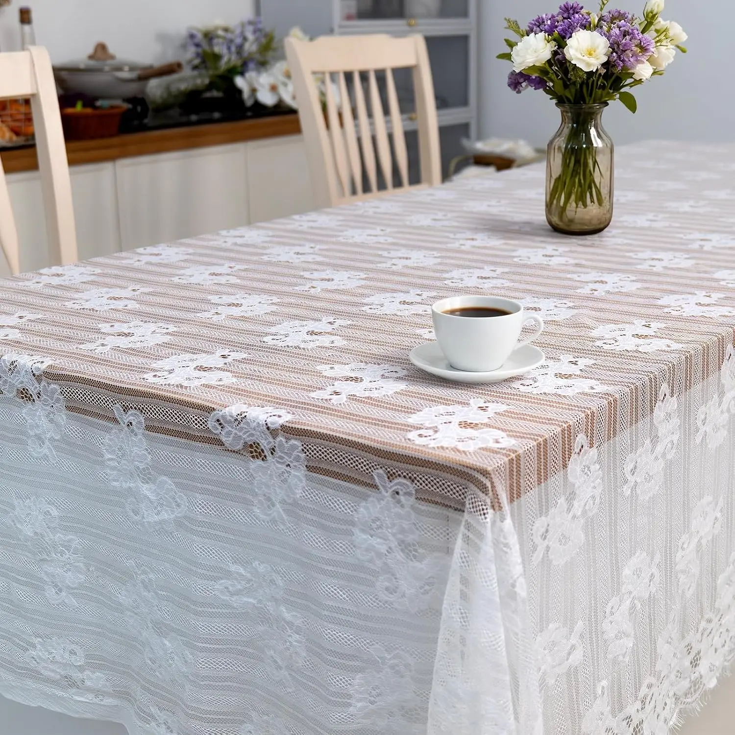 60x120 Inch White Rectangular Lace Tablecloth - Elegant Embroidery Overlay for  and Long Tables -  Floral Accents for Special Occasions (White)