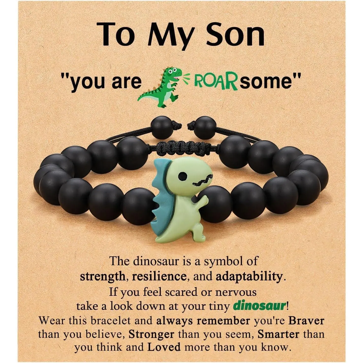 Cute Dinosaur Bracelet -  of School , Adjustable Beaded Bracelet with Motivational  -  for Son, Grandson