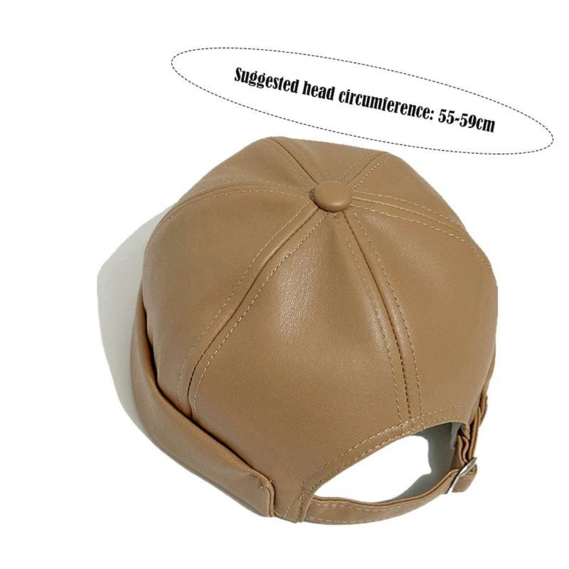 Adjustizable Retro Brimless PU Leather Docker Cap - Solid Color Brimless Hat Suitable for Non-Textile Adjustable Strap Casual & -Casual Wear Ideal for & Sensitive Light Beige