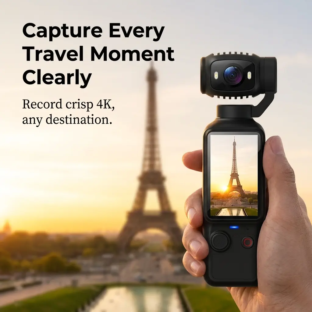Portable Pocket Action Camera with Integrated Handheld Stabilizer for On-the-Go Photography