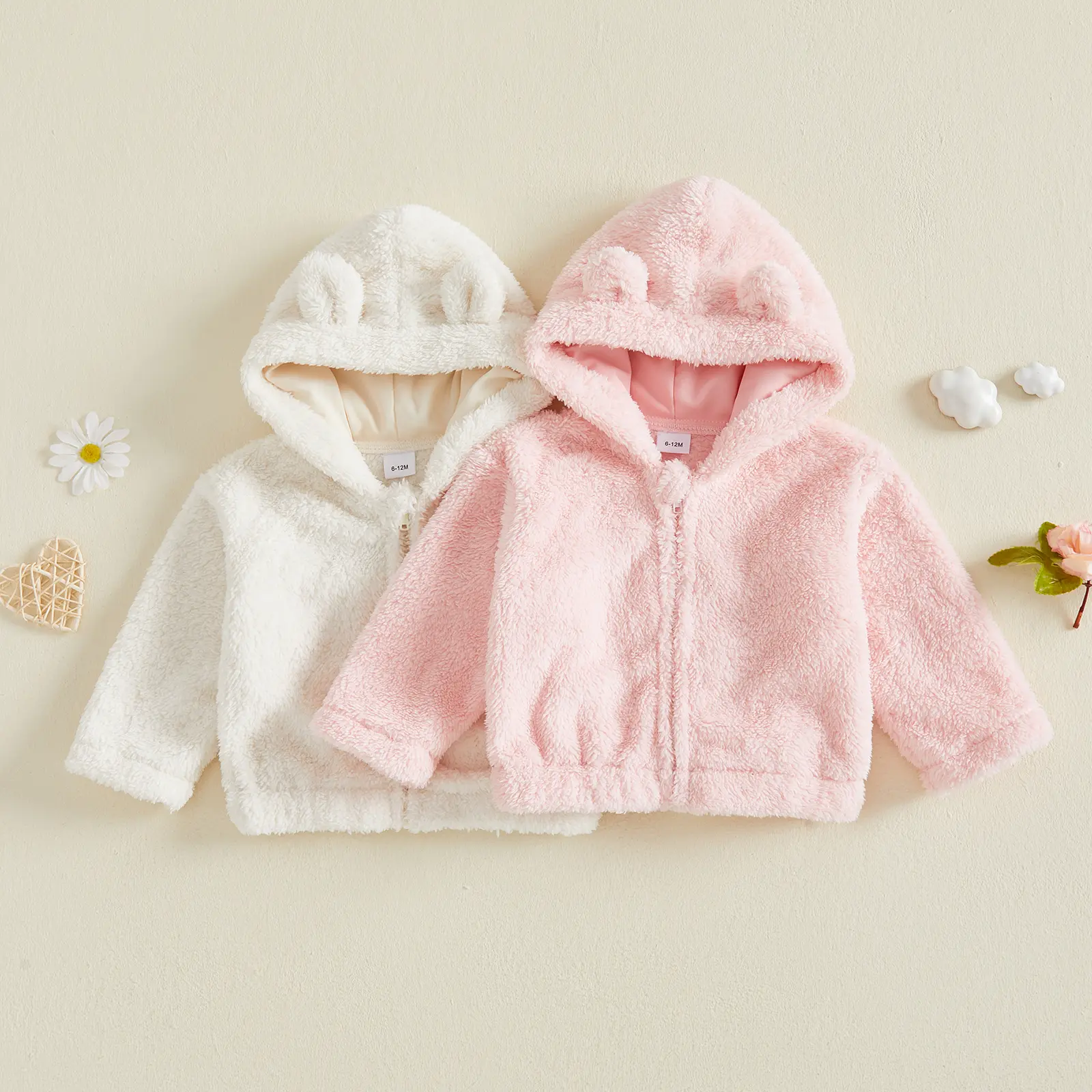Babamoon Toddler Infant Baby Girl Fleece Jacket with Ears Hood Zip-up Warm Winter Fuzzy Coats Outwear 6M-4T
