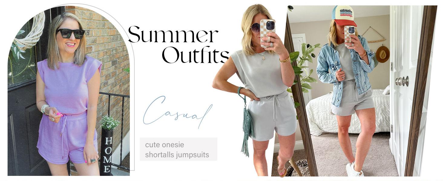 WIHOLL Rompers for Women Summer Cap Sleeve Adjustable Drawstring Waistband Crewneck Casual Outfits with Pockets SpringStatements