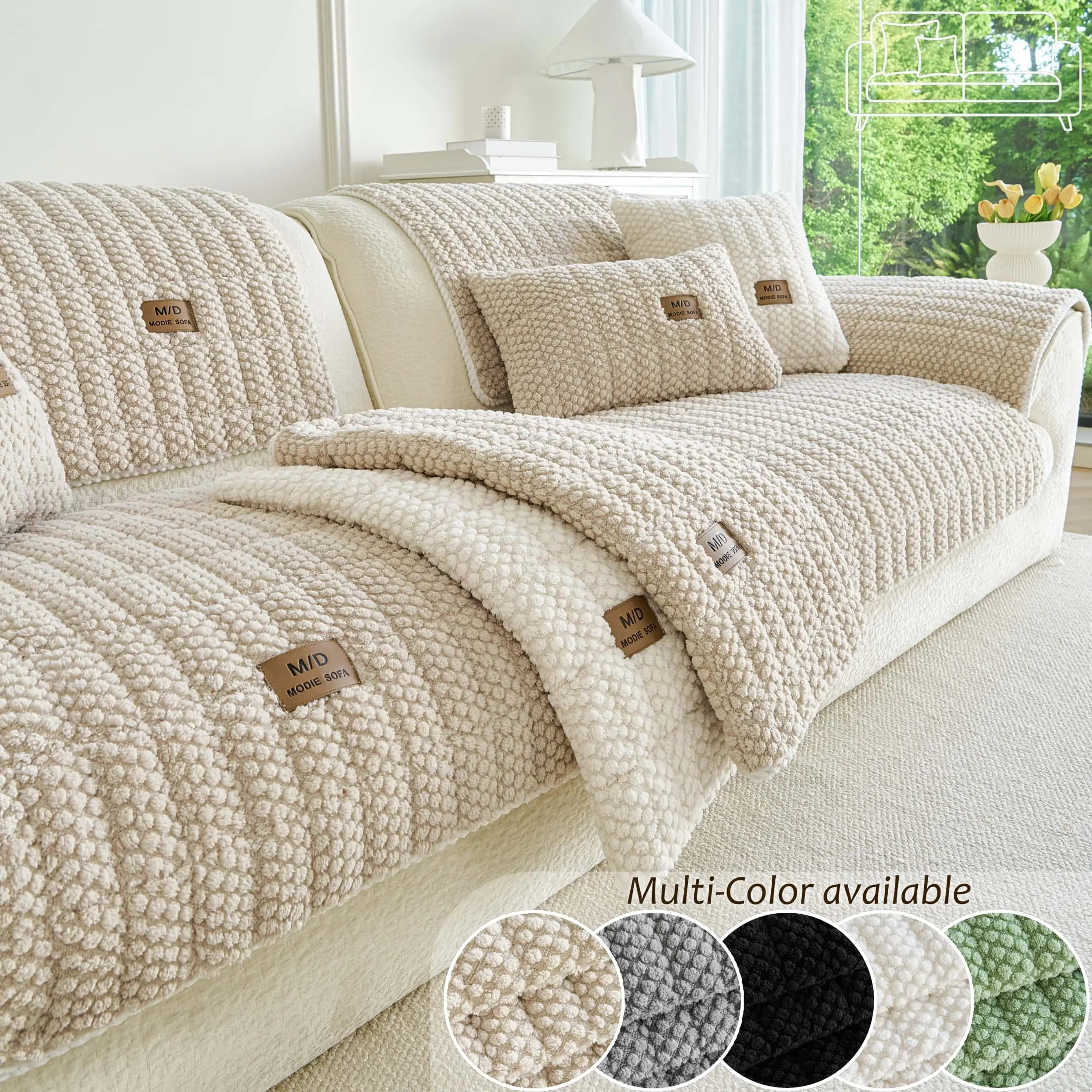 Thick Chenille Sofa Cover, Machine Washable Pet-Friendly Non-Slip Couch Slipcover for Sectional, Loveseat, Armchair and Multi-Seat Couch, Multi-Color Soft Furniture Protector