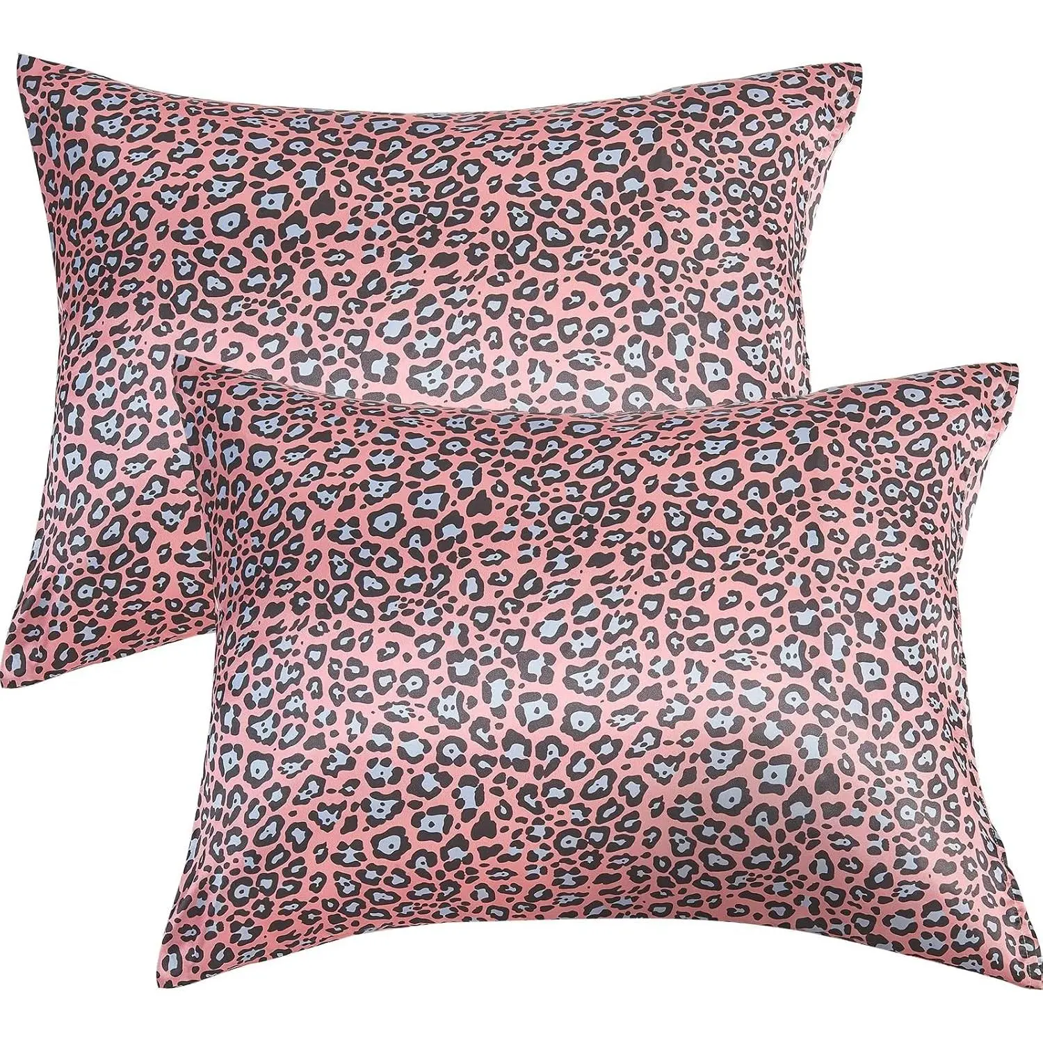 Leopard Print Satin Pillow Cases for Hair and , Standard Size Satin Pillowcases 2 Pack with Envelope Closure, Frizz-Reducing, Breathable, Gifts for Women & Men,Blush ,20x26 Inches
