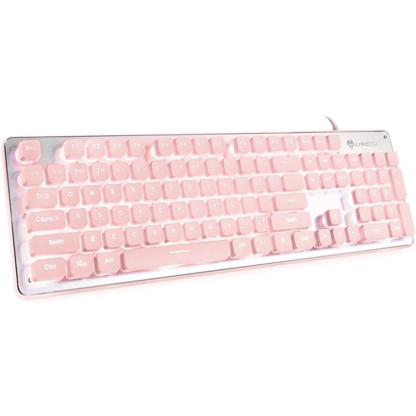 Keyboard, Backlit LED  for Office, -Metal Panel USB Wired Membrane, 25  Anti-ghosting, 104  Laptop Compatible, Alloy Metal, Backlit Keys