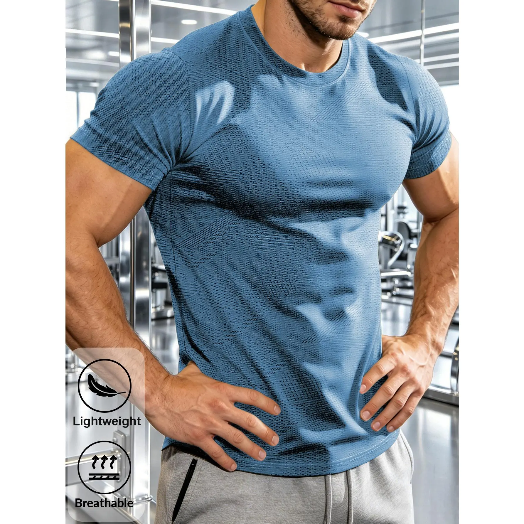 Men's Ice Silky Mesh Polyester Textured Crew Neck Pullover T-Shirt - Lightweight, Breathable, Male Training Gear with Random Patterns for Daily Casual Wear, Sports Training, Outdoor Hiking