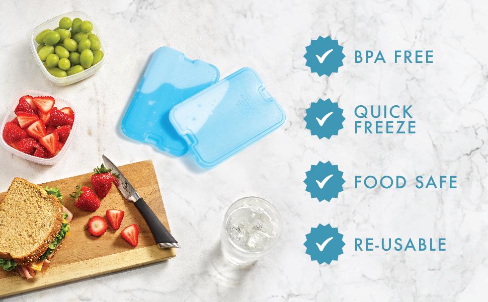 Cool Coolers by Fit & Fresh XL Slim Ice Packs, Quick Freeze Reusable Ice Packs for Lunch Boxes & Coolers, Long-Lasting, Space Saving Cooler Ice Packs, Light Pink, 4Pk