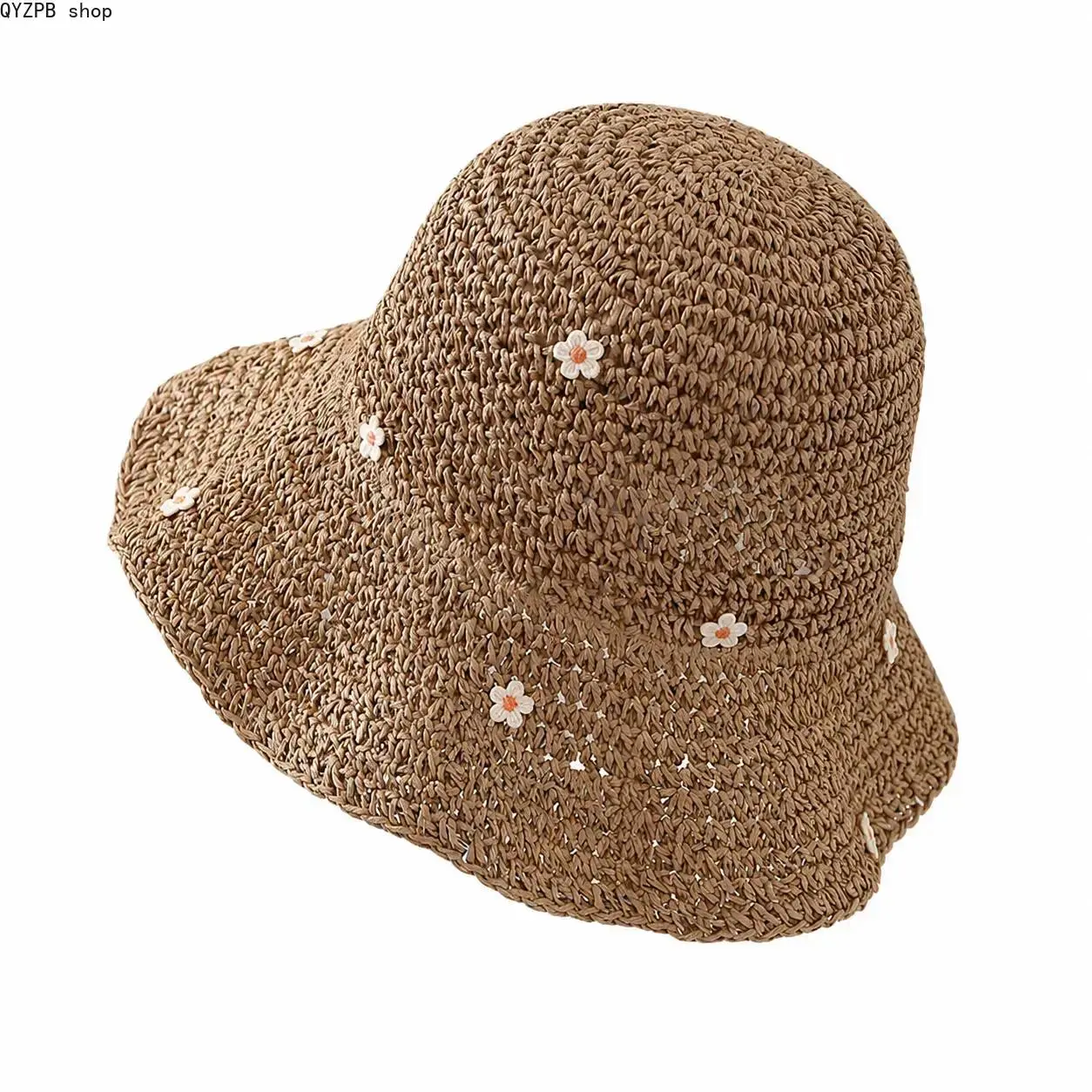 Women's Handcrafted Crochet Straw Sun Hat - White Daisy Accent, Boho Hollow Weave Bucket Hat, UV Resistant Lightweight Wide Brim for Beach, Resort & Poolside Lounging, Beach Days, Hats For Women